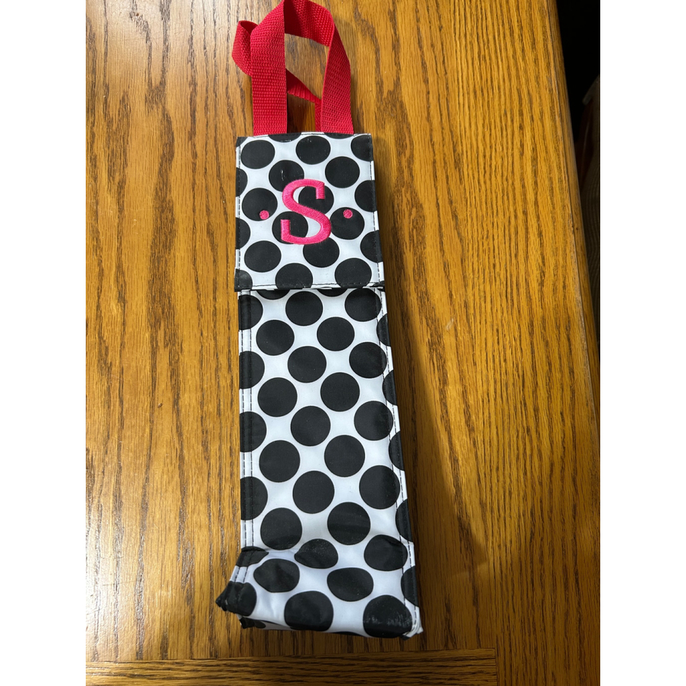 Thirty-One Wine Bottle Carrier Black and White‎ Polka Dot, Pewowned
